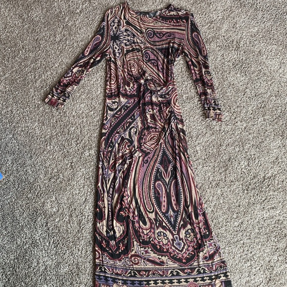 ETRO Fractal Paisley Print Long Sleeve Maxi Dress Italian Women’s 46